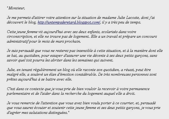 lettre type julie lacoste