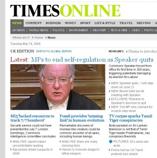 Cliquez pour zoomer : Site du Times - démission du speaker à cause du scandale des notes de frais