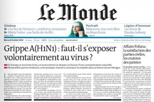 Une du Monde du 15 juillet (Grippe A) Une du Monde du 15 juillet (Grippe A)