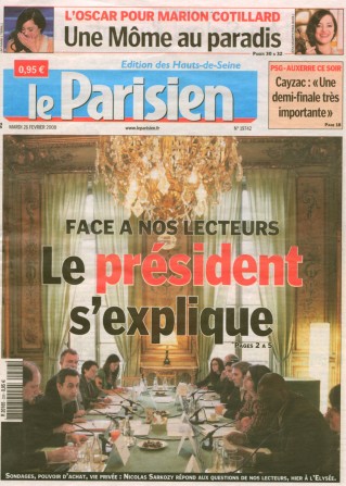 Le parisien : itw Sarko - couv