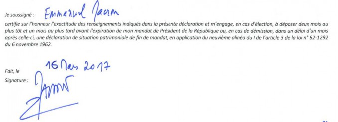 Signature Macron décla patrimoine