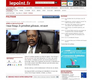 Article du point annon&ccedil;ant la mort d'Omar Bongo - 8 juin 2009