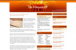 Cliquez pour zoomer : Site Internet des "promoteurs" du MoDem - lettre ouverte aux dirigeants juin 2009