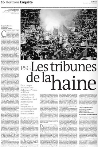 Cliquez pour zoomer : PSG - Les tribunes de la haine - le Monde, 24/01/10
